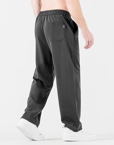 Men's Cotton Sweatpants Loose Fit Baggy Straight Leg Sweat Pants for Men Open Bottom Lounge Yoga Pants with Pockets3