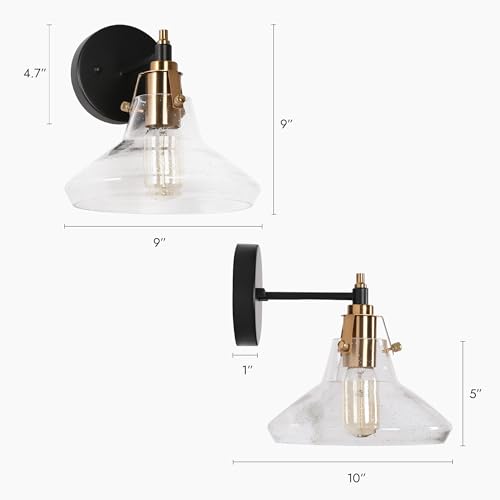 Image of Black Gold Wall Sconce, Modern 1-Light Sconce Wall Lighting with Clear Glass Shade for Bedroom, Bathroom, Hallway and Living Room