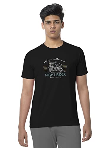 Image of BULLMER Black Trendy Typographic Printed Round Neck Half Sleeve Tshirt for Men