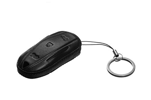 Ozniumx Leather Key Fob Cover For Tesla Model S, Black And White - (2 Pack), Car Remote Key Pouch Bag With Key Rings, Perfect Snug Fit #TOP2