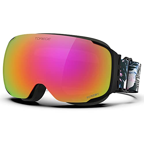 Torege Ski Goggles Anti Fog Dual-Layer Uv Protection Snowboard Goggles Otg Snow Goggles For Men Women Tg04 (Matte Black Frame & Revo Pink Lens) #TOP4