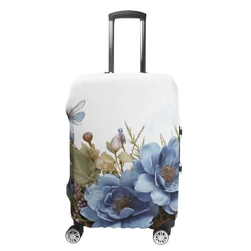 Blue Flowers And Dragonfly Luggage Cover, Elastic Luggage Protector Fits 19-32in Suitcases, Washable & Anti-Scratch Suitcase Cover for Men Women M