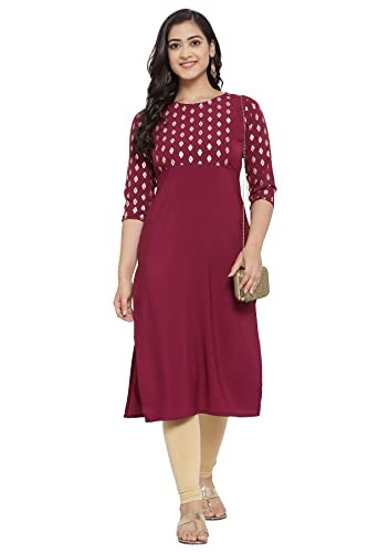 Image of Women's Crepe Printed Straight Kurti (ALC4039MLB Mulberry X-Small)