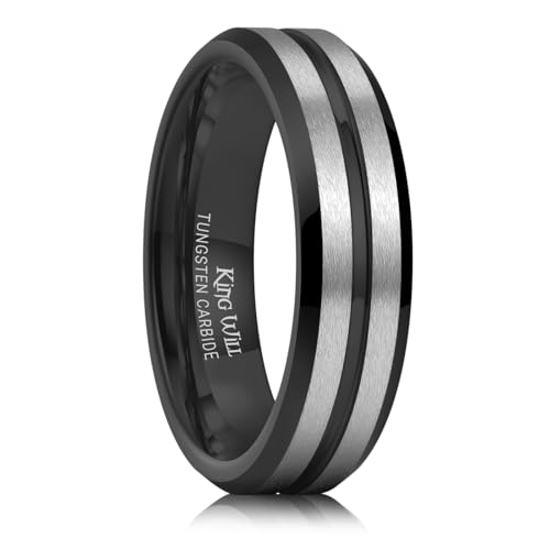 Image of King Will Tungsten Carbide Wedding Band for Men Women-6 /8 /10mm Width Multicolor Available with Grooved Center Wedding Ring Suitable for Work, Gym Comfort Fit Size 4-16