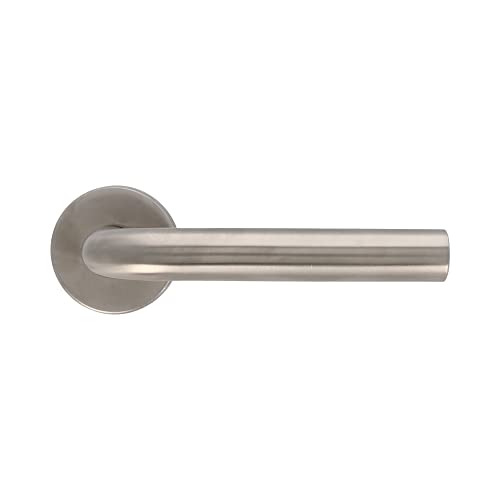 Amig - Juego de manillas Modelo 4RX con roseta, Acero inoxidable 18/8, 136x19(d) mm, Roseta diámetro 53mm, Acero mate