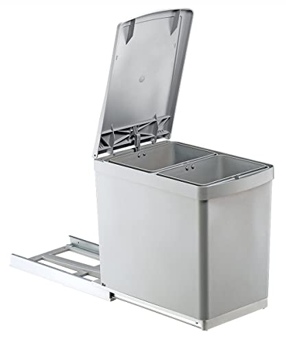 Quellmalz Cocina Cubo de Basura empotrable 1 x 16 L Mano extraíble con automática de la Tapa Palanca Armario Ancho de 30 cm