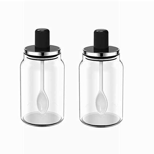 Huiyu 塩 容器 砂糖 容器 スパイスボトル 調味料入れ砂糖入れ 耐熱ガラス 調味料 容器 220ml 黒 2個セット