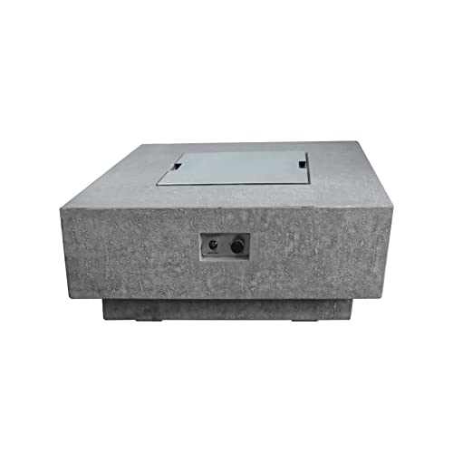 Elementi Manhattan Fire Pit Bundle Outdoor Firepit Set Includes 36” Natural Gas Concrete Firepit Table, Glass Windscreen, Stainless Steel Cover, Canvas Cover, Floor Mat, Ice Bucket #TOP4