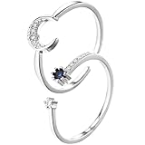 Veemoon Anillos Ajustables de Mujer 2 Piezas, Combinación Creativa Piedra Azul y Luna Brillo, Anillos Abiertos de Moda para Fiesta, Obsequio y Uso Diario