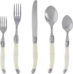Laguiole 20 Ensemble de flatwares en pièces – Ensemble de couverts en acier inoxydable – Lave-vaisselle Safe Silverware Set – Ensembles d'Utensile Luxueux avec Nives, Spoons et Fourches (Faux Ivoire, Service pour 4)