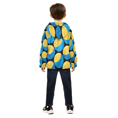 Blue and Yellow Ball Pattern Toddler Fleece Jacket Girl Boys Hooded Fleece Jacket Coat Warm Outwear Zip-up 3-10T4
