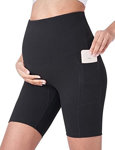 POSHDIVAH Women's Maternity Yoga Shorts Over The Belly Bump Workout Active Short Pants Black 8" X-Large