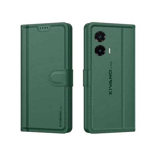 Image of KIVANO LUXE Compatible for Motorola G35 5G Luxury Handmade Leather Magnetic Flip Folio Case | Card Holder & Kickstand | Slim Protective Cover | Unisex - Green