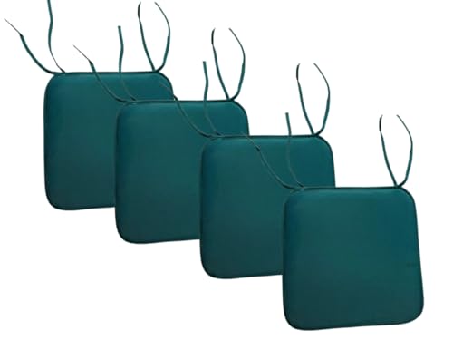 INSAFIANS Waterproof Chair Cushions Tie-On Seat Pads Dining Kitchen Patio Outdoor Chairs Packs of 2, 4, 6, or 8 (Pack 4 Green)