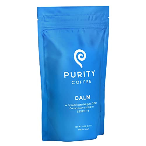 PURITY COFFEE CALM Decaf Medium Roast Whole Bean (12oz Bag) | Specialty-Grade USDA Organic Mountain Water Process Decaffeinated Blend | Third Party Tested for Mold, Mycotoxins & Pesticides