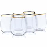 Elegant Stemless Clear Wine Goblets with Gold Rim - 12 oz. (Pack of 6) - Unique & Sophisticated Design - Perfect for Enhancing Wine Tasting Experience