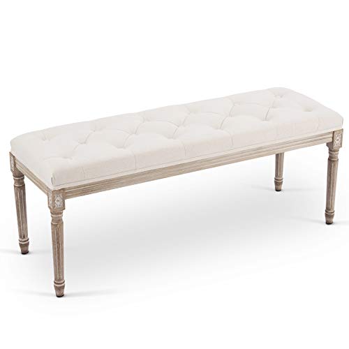 Vonluce ExtraLong Upholstered Bench, Beige, Rubberwood Frame, 47.2 x