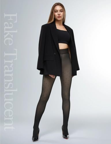Image of Fleece Lined Tights Footless Women Sheer Warm Pantyhose Leggings Toeless Fake Translucent Thermal Thick Winter No Feet Tights