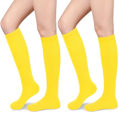 Sarfel Yellow Knee High Socks Women Long Yellow Socks Women Neon Accessories for Spirit Week Neon Party Outfits Gold Costume