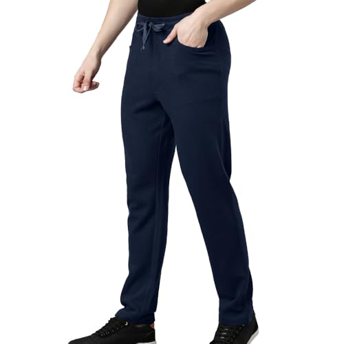Image of F A S O Men's Cotton Track Pants - Casual Fit, Ottoman Fabric, Denim Pocket, Invisible Back Pocket, Adjustable Drawcord Waist - Gym, Workout, All-Day Comfort Lounge Joggers