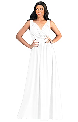KOH KOH Plus Size Womens Long Sleeveless Flowy Bridesmaids Cocktail Party Evening Formal Sexy Summer Wedding Guest Ball Prom Gown Gowns Maxi Dress Dresses, Ivory White 2XL 18-20