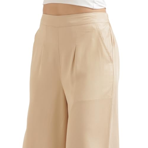 Image of SAADAA Palazzo Pants for Women Half-Elasticated Waistband | Palazzo for Women in Soft Viscose Fabric | Regular Fit with Mid Rise Waist & Deep Pockets | Versatile for Formal & Casual Wear