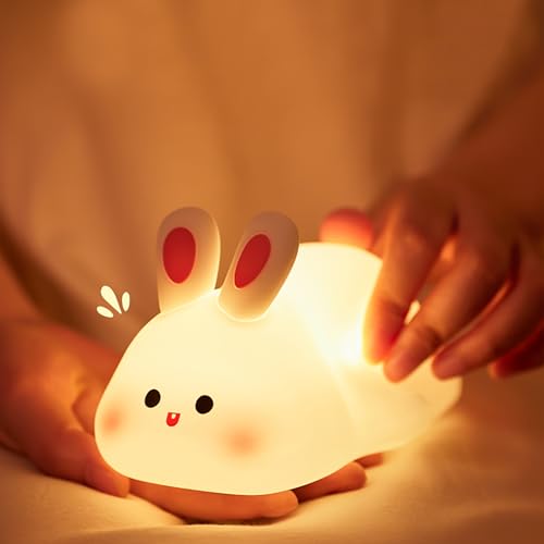 URAQT Veilleuse Tactile Lapin, Veilleuse Bebe Silicone Rechargeable, Lampe Lapin 3 Niveaux Réglables, Portable Lampe Rabbit pour enfants Fille Garcon Noël