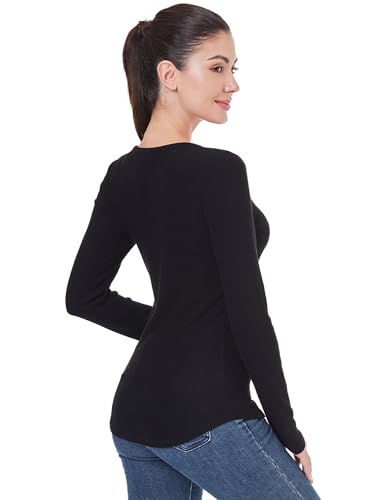 AmélieBoutik Women Button Up V Neck Ribbed Knit Long Sleeve Tops with Pocket3