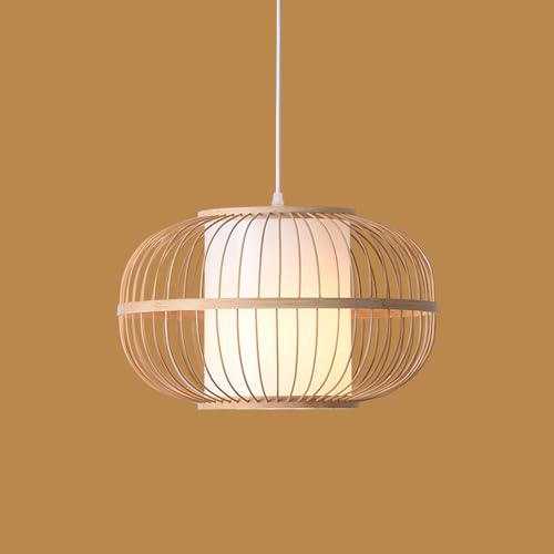 lamp Wicker Rattan Lantern Light Fixture Hanging Ceiling Lamp Hand Woven Bamboo Rustic Pendant Lighting Large Boho Coastal Chandelier for Bedroom Dining Room Kitchen Island Farmhouse