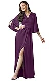 Picture of KOH KOH Petite Womens Long Bridesmaid Wedding Bridal Party Guest Cocktail Semi Formal Prom Black Tie Gala Elegant Evening Flowy Slit Tall Maxi Dress Gown, Purple XS 2-4