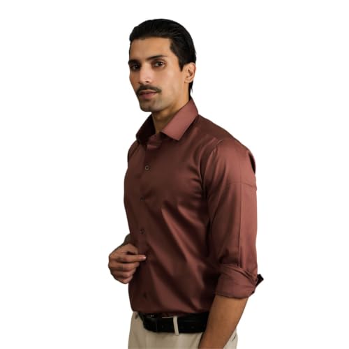 Image of BEYOURS Men's Full Sleeve Shirt Regular Fit Spread Collar 100% Cotton Satin Office & Formal.