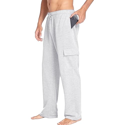 Men's Cargo Pants Straight Leg Baggy Open Bottom Drawstring Sweatpants Casual Athletic Lounge Pants
