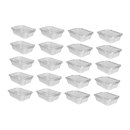 BRIGHTFUFU 20Pcs Disposable Bbq Box with Lids Heavy Duty Foil Pans for Baking Cooking and Food Storage Recyclable for Catering and Parties