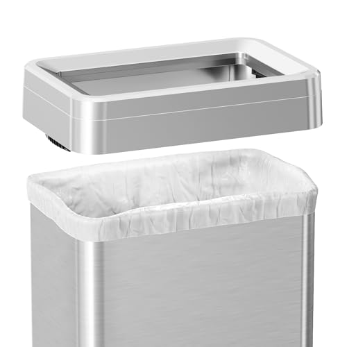 Image of iTouchless 16 Gallon Open Top Kitchen Trash Can Recycling Bin with Wheels and Double Odor Filters Rectangular Commercial Stainless Steel 60 Liter Trashcan Home Office Work Bedroom Livingroom Garage