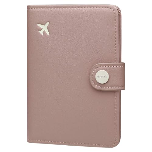 Image of ZOPPEN Passport Holder for Travel Essentials, RFID Blocking PU Leather Water-Resistant Lightweight Passport Cover with Multiple Card Slots, Easy to Carry Travel Wallet for Women Men, Dusty Pink