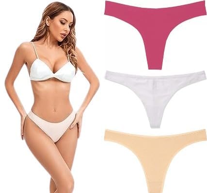 TEXTREE Women’s Cotton Blend V-Back Design G-String Thong Panties Comfortable – Lightweight, Daily Use (3-Pack)