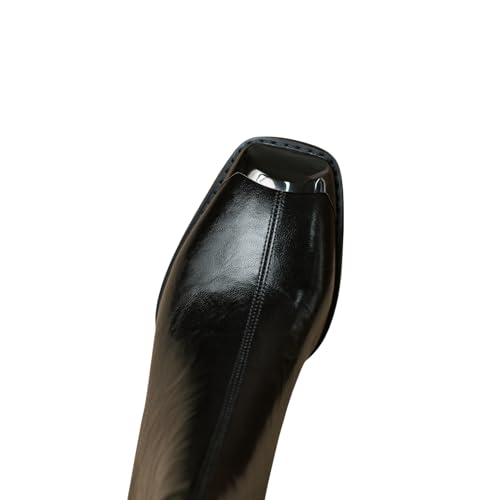 TinaCus Metal Square Toe Genuine Leather Handmade Back Zipper Mid Chunky Heels Women's Ankle Boots2