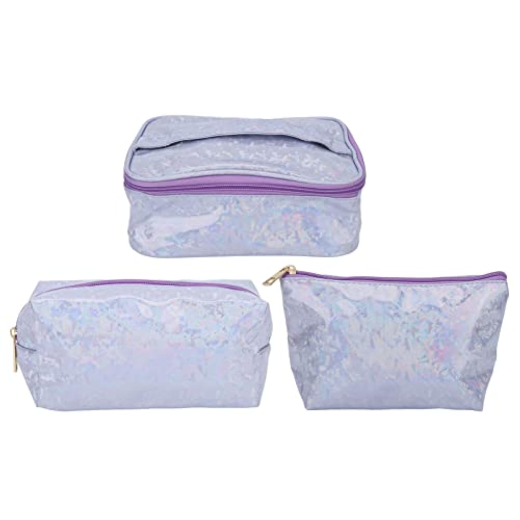 Waterproof Cosmetic Bag, Stylish Purple 3 Pieces Set