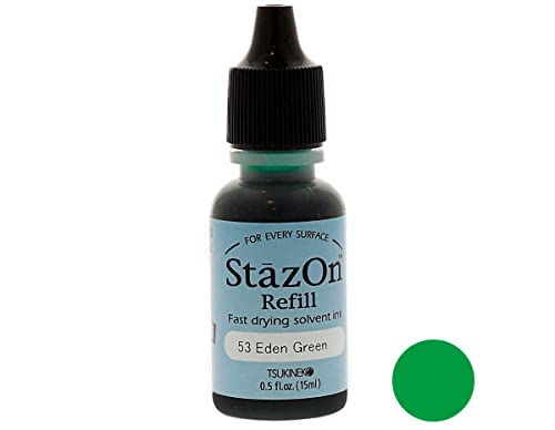 Tsukineko 1/2 Fluid Ounce StazOn Multi-Surface Inker, Eden Green