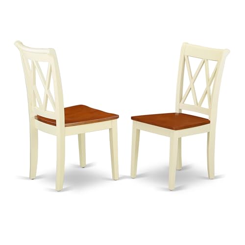 East West Furniture CLC-BMK-W Clarksville Dining Room Chairs - Double Cross Back Wood Seat Chairs,...