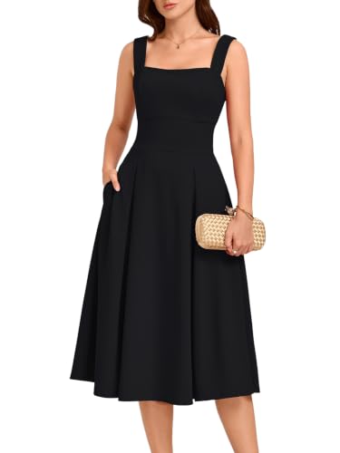 Belle Poque Womens Midi Dress Square Neck Wedding Guest Dresses Black L