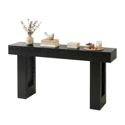 DUMOS 63 Inches Console Farmhouse Table for Entryway, Long Console Table Behind Couch, Solid Wood Narrow Entryway Table for Hallway, Living Room, Foyer, Entrance, Easy Assembly, Black by DUMOS - Used condition - US$94.04
