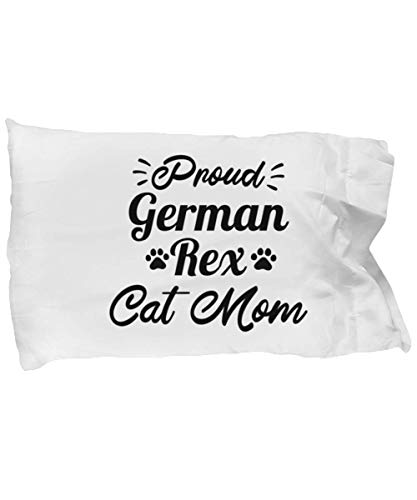 Proud German Rex Cat Mom Standard Size Pillow Case 20 in x 30 in, for German Rex Cat Moms, Bed Pillow Pillowcases for Her, Birthday Present Ideas for German Rex Cat Moms