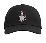 4th July Rocker Skeleton Patriotic Rock Men Boys Kids Teen Adjustable Printed Baseball Hat, Black