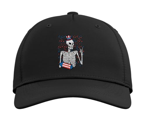 4th July Rocker Skeleton Patriotic Rock Men Boys Kids Teen Adjustable Printed Baseball Hat, Black