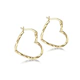 CARISSIMA Women's 9ct Yellow Gold Diamond Cut Heart Hoop Earrings - Image 1