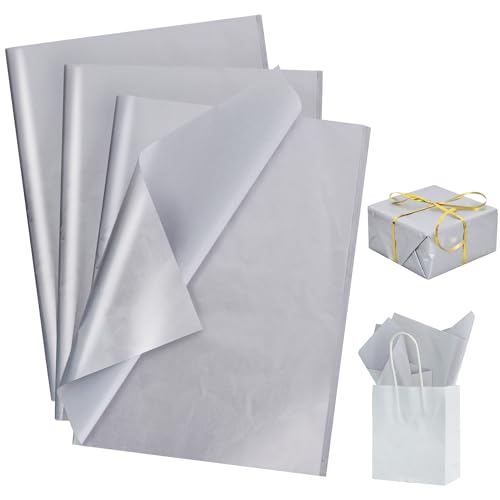 BEISHIDA 100 Sheets Silver Tissue Paper Bulk Metallic Wrapping Tissue Paper for Gift Bags 14 x 20 Inch Gift Wrap for Birthday Wedding Graduation DIY Crafts Holiday Flowers
