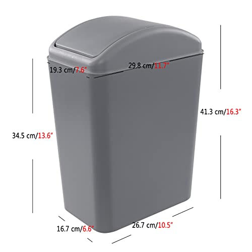 Wekioger 4.2 Gallon/16 Liter Swing-top Lid Garbage Can, Grey Plastic Kitchen Trash Bin, 1 Pack - Thumbnail 2