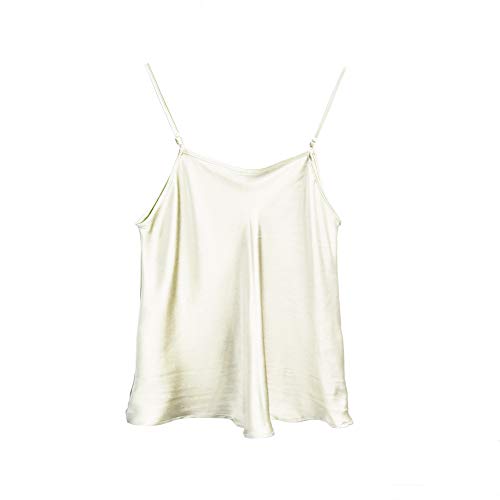 SIXIULIYU 100% シルクサテン光沢キャミソール調節可能なストラップソフト快適なサテンシルク生地天然桑シルク抗静的健康な生地 (L, 04 クリームホワイト)