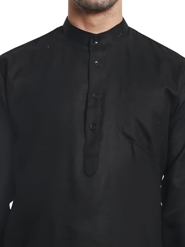 Men's Cotton Blend Casual Kurta Pajama Set (Black, X-Large)3